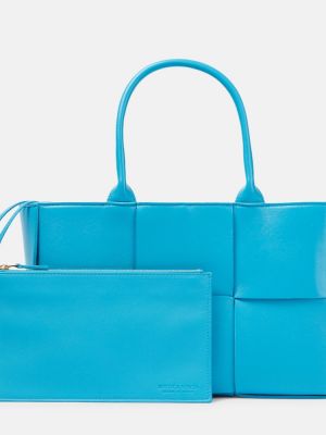 Kožená nákupná taška Bottega Veneta modrá