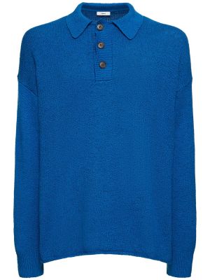 Polo di lana di cotone in maglia Commas blu