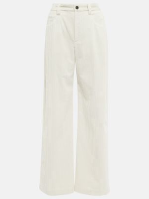 Spodnie z wysoką talią sztruksowe Brunello Cucinelli białe
