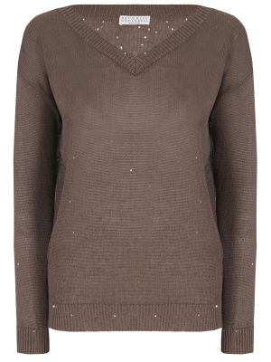 Кашемировый пуловер с пайетками Brunello Cucinelli коричневый