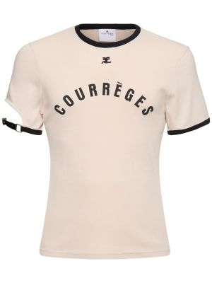 Kokvilnas t-krekls ar apdruku ar sprādzi Courreges balts