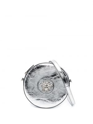 Usnjena crossbody torbica Versace srebrna