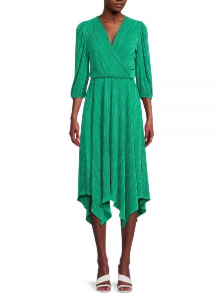 Плиссированное асимметричное платье миди Renee C. зеленое