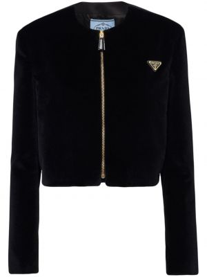 Žametna jakna iz rebrastega žameta Prada črna