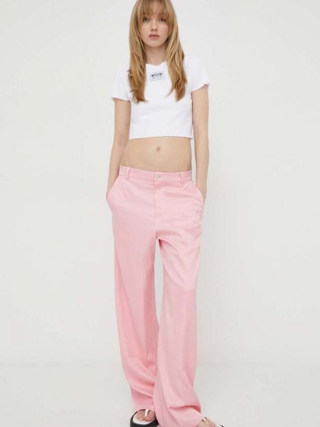 Kalhoty s vysokým pasem Moschino Jeans růžové