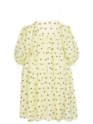 Φλοράλ μίντι φόρεμα ζακάρ Cecilie Bahnsen κίτρινο