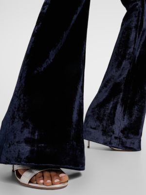 Кадифени прав панталон с висока талия Galvan синьо