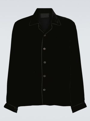 Zamatová košeľa s dlhými rukávmi Prada čierna