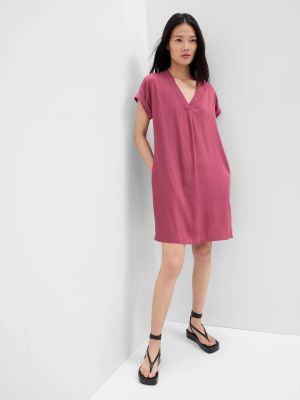 Φόρεμα με λαιμόκοψη v Gap ροζ