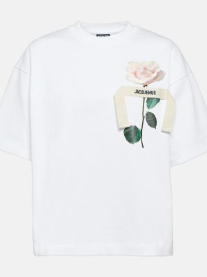 Kvetinové bavlnené tričko Jacquemus biela