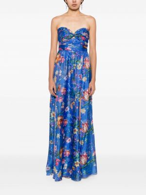 Květinové večerní šaty s potiskem Marchesa Notte modré