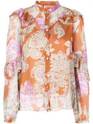 Блуза на цветя с принт с волани Twinset оранжево