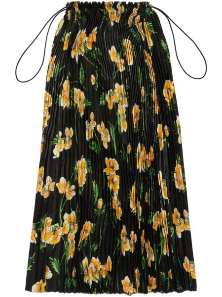 Plisirana suknja s cvjetnim printom s printom Balenciaga crna