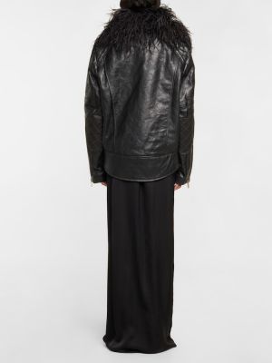 Usnjena jakna s perjem Saint Laurent črna