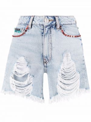 Raztrgane kratke jeans hlače s kristali Philipp Plein