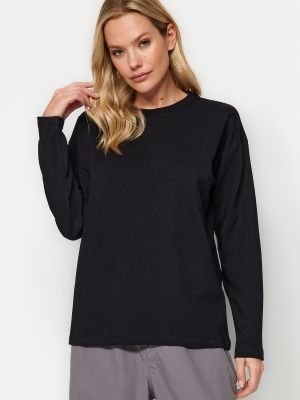 Pletené bavlnené priliehavé tričko Trendyol čierna