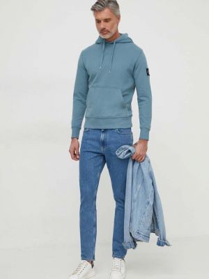 Bluza z kapturem bawełniana Calvin Klein Jeans niebieska