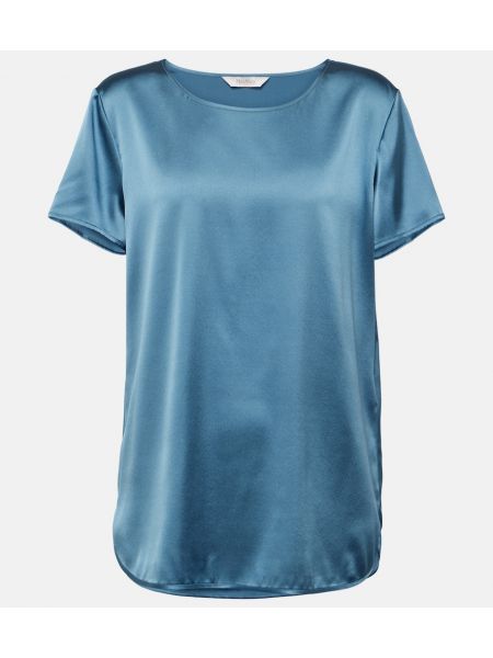 Копринена сатенена тениска Max Mara синьо