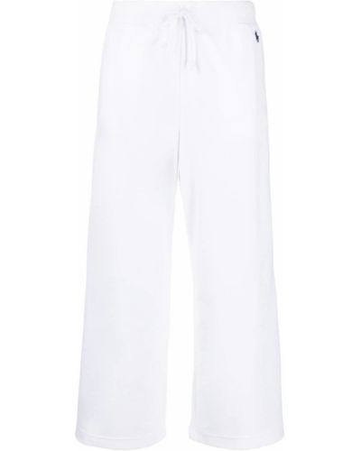 Bavlnené ľanové teplákové nohavice s výšivkou Polo Ralph Lauren biela