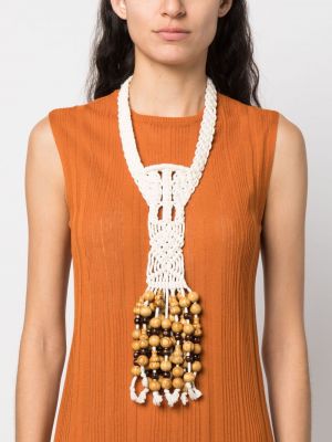 Collier avec perles en tricot Chopova Lowena blanc