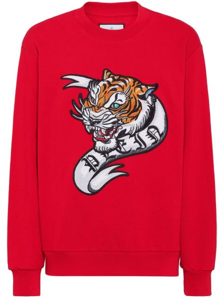 Sweat-shirt long brodé et imprimé rayures tigre Philipp Plein rouge