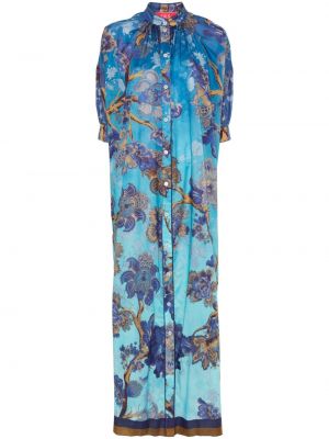 Květinové dlouhé šaty s potiskem F.r.s For Restless Sleepers Modré