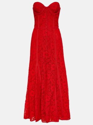 Midi haljina s čipkom Costarellos crvena