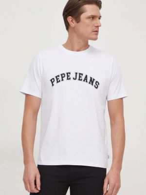 Koszulka bawełniana z nadrukiem Pepe Jeans biała