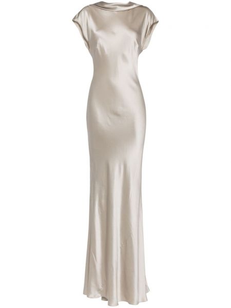 Svilena večernja haljina s izrezom na leđima Michelle Mason siva