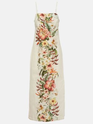 Ленена макси рокля на цветя Zimmermann бежово