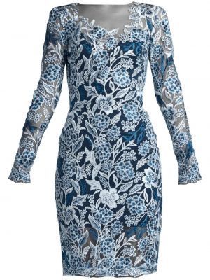 Prozorna večerna obleka s cvetličnim vzorcem Tadashi Shoji modra