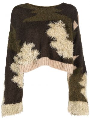 Камуфлажен плетен пуловер с принт Semicouture зелено