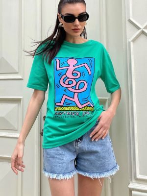 Oversized tričko s potiskem Trend Alaçatı Stili zelené