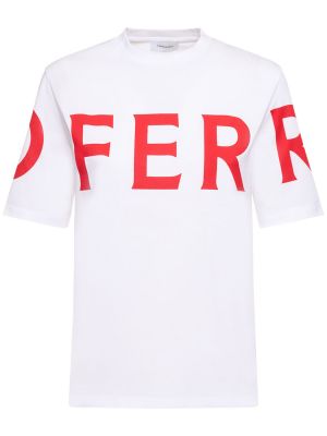 Kokvilnas t-krekls ar īsām piedurknēm džersija Ferragamo balts