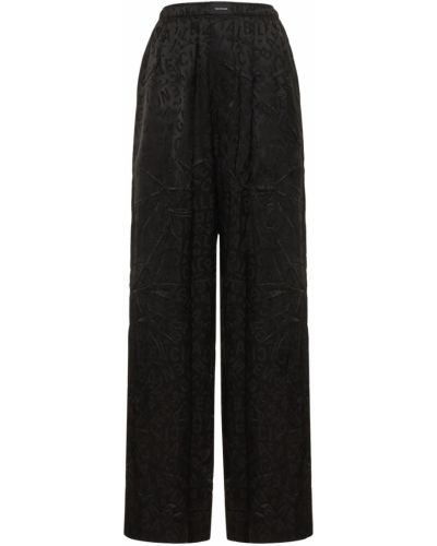Pantaloni de mătase din jacard Balenciaga negru
