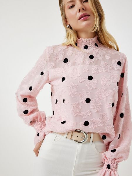 Pletena pikčasta bluza Happiness İstanbul roza