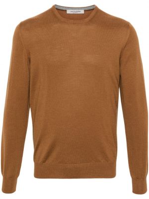 Vlněný svetr s kulatým výstřihem Fileria hnědý