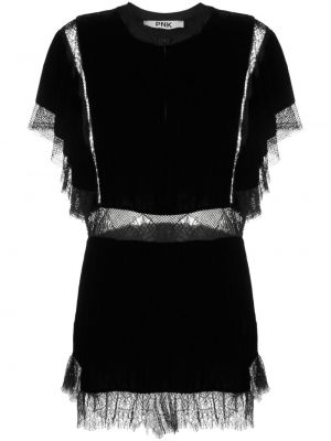 Čipkované zamatové koktejlkové šaty Pnk čierna