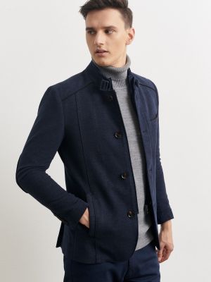 Semišový priliehavý kabát na zips Altinyildiz Classics modrá