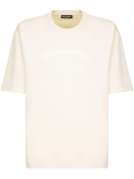 Памучна тениска с принт Dolce & Gabbana бежово