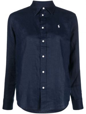 Ленена риза бродирана синьо Polo Ralph Lauren