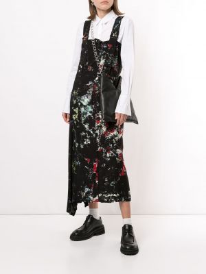 Vestido de flores con estampado Yohji Yamamoto negro