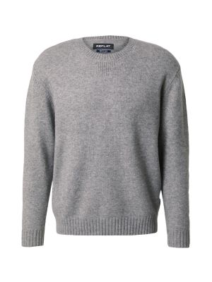 Мрежест меланжов пуловер Replay сиво