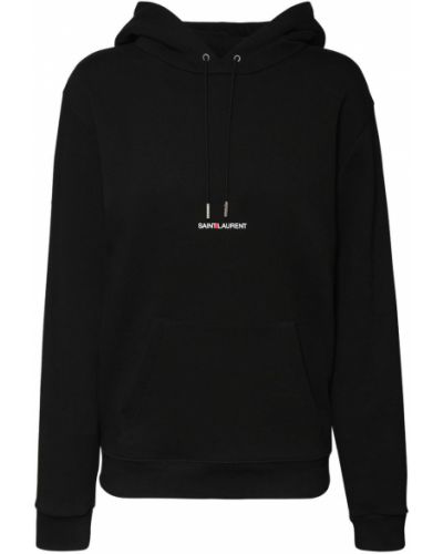 Pamučna hoodie s kapuljačom s vezom od jersey Saint Laurent crna