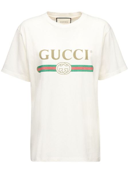 Bílé bavlněné tričko jersey Gucci