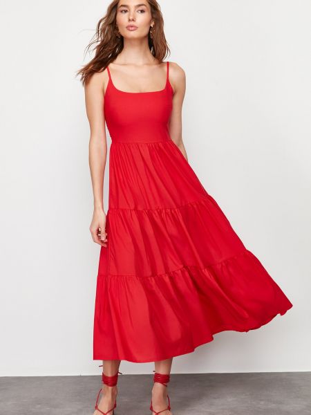 Sukienka długa bawełniana pleciona Trendyol czerwona