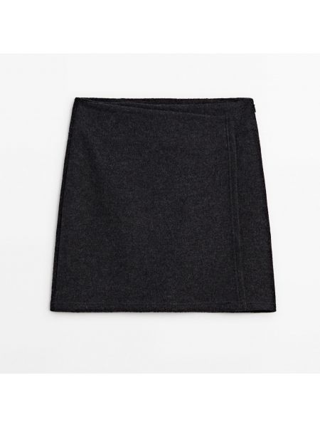 Серая фетровая шерстяная юбка мини Massimo Dutti