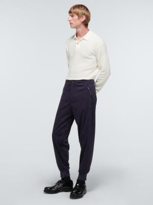 Velurové sportovní kalhoty Giorgio Armani modré
