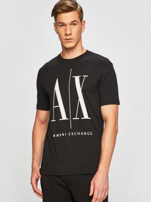 Armani Exchange pamut póló Fekete, nyomott mintás
