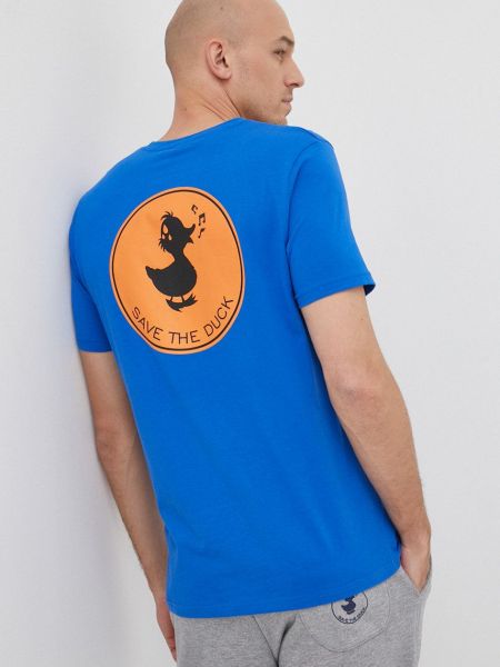 Памучна тениска с дълъг ръкав с принт Save The Duck синьо